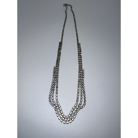 Choker Necklace Crystal Rhinestone Silver Rare Marquise Glitzy Collar Vintage - Picture 5 of 6